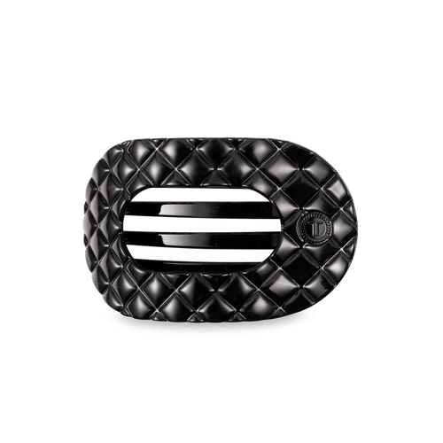 Jet Black Quilted Medium Flat Round Hair Clip