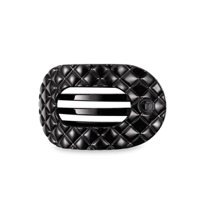Jet Black Quilted Medium Flat Round Hair Clip