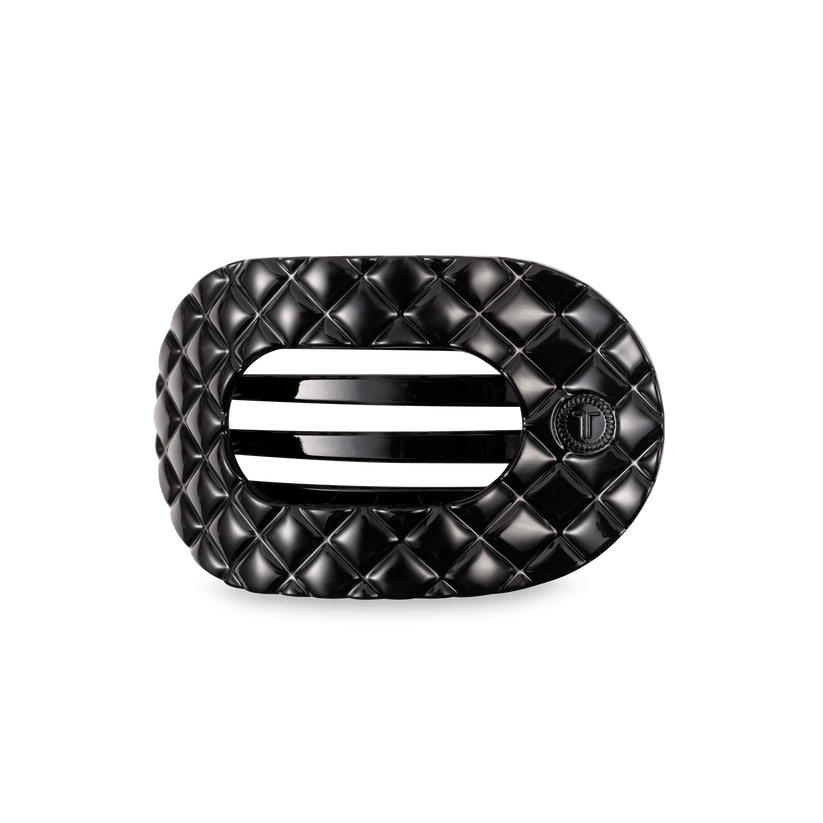 Jet Black Quilted Medium Flat Round Hair Clip