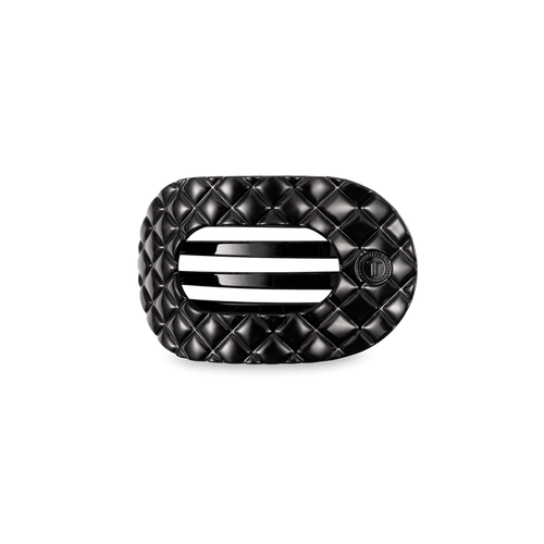 Jet Black Quilted Small Flat Round Hair Clip