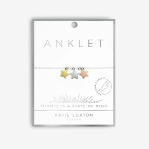 Anklet - Three Tone Stars  10.2" Adjustable Length