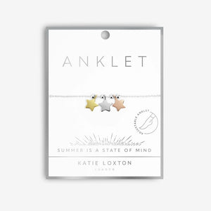 Anklet - Three Tone Stars  10.2" Adjustable Length