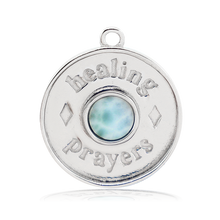 Load image into Gallery viewer, Larimar Charm Collection: Blue Agate Gemstone Bracelet with Larimar Healing Prayers Sterling Silver CharmSterling Silver Charm
