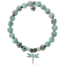 Load image into Gallery viewer, Larimar Gemstone Bracelet with Larimar Dragonfly Sterling Silver Charm
