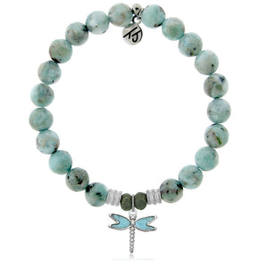 Larimar Gemstone Bracelet with Larimar Dragonfly Sterling Silver Charm