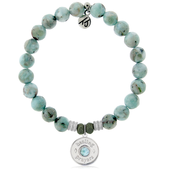 Larimar Charm Collection: Larimar Gemstone Bracelet with Larimar Healing Prayers Sterling Silver Charm