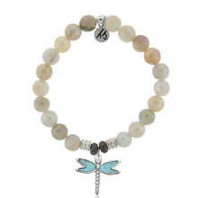 Load image into Gallery viewer, Moonstone Gemstone Bracelet with Larimar Dragonfly Sterling Silver Charm
