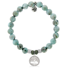 Load image into Gallery viewer, Larimar Gemstone Bracelet with Family Tree Sterling Silver Charm
