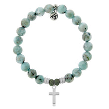 Load image into Gallery viewer, Larimar Stone Bracelet with Cross Sterling Silver Charm
