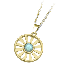 Load image into Gallery viewer, Larimar Sun Gold Charm Necklace
