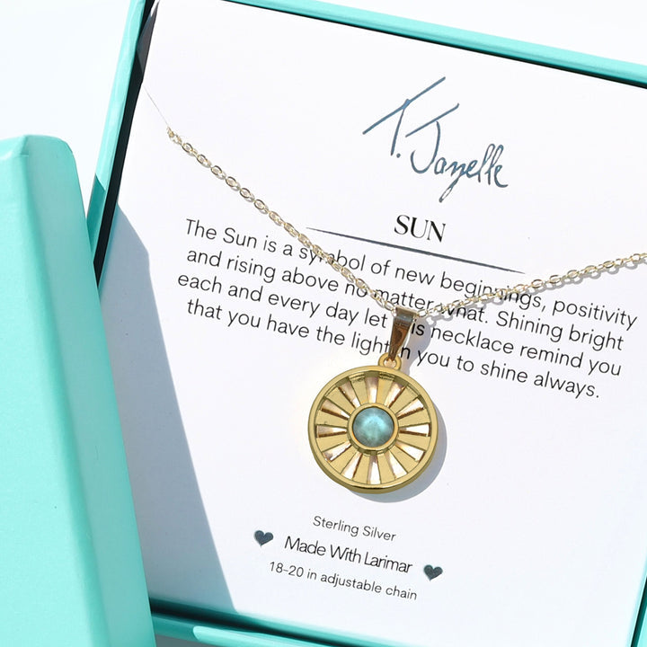 Larimar Sun Gold Charm Necklace