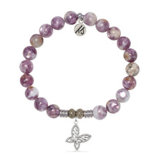 Load image into Gallery viewer, Lepidolite Quartz Gemstone Bracelet with Butterfly CZ Sterling Silver Charm

