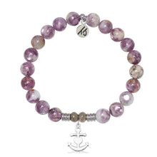 Load image into Gallery viewer, Lepidolite Quartz Gemstone Bracelet with Faith. Hope. Love Sterling Silver Charm
