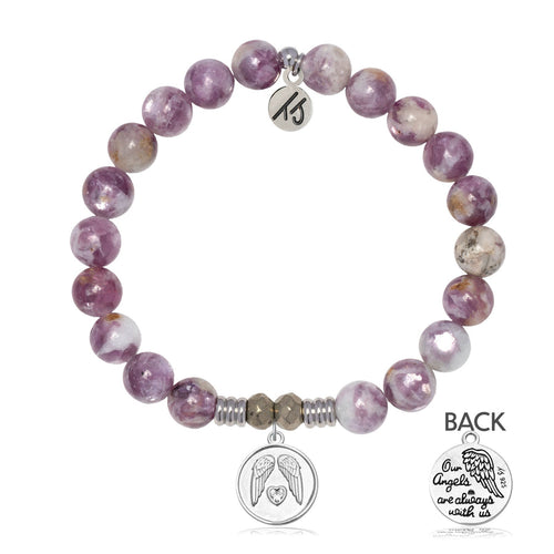 Lepidolite Quartz Gemstone Bracelet with Guardian Sterling Silver Charm