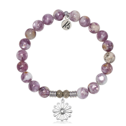 Lepidolite Quartz Gemstone Bracelet with Happiness Sterling Silver Charm