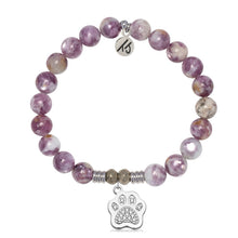 Load image into Gallery viewer, Lepidolite Quartz Gemstone Bracelet with Paw CZ Sterling Silver Charm

