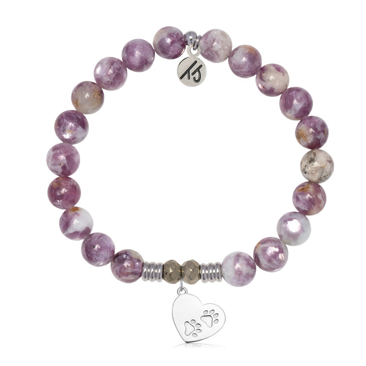 Lepidolite Quartz Gemstone Bracelet with Paws of Love Sterling Silver Charm
