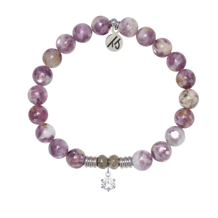 Lepidolite Quartz Gemstone Bracelet with Shine Like A Diamond Sterling Silver Charm