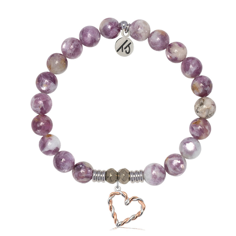 Lepidolite Quartz Gemstone Bracelet with Sweet Love Sterling Silver Charm