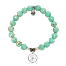Load image into Gallery viewer, Green Shell Stone Bracelet with Compass Rose Sterling Silver Charm
