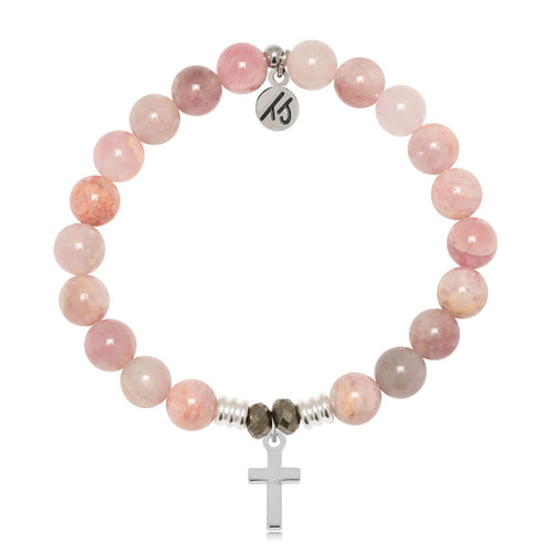 Madagascar Quartz Gemstone Bracelet with Cross Sterling Silver Charm
