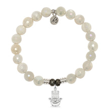Load image into Gallery viewer, Moonstone Gemstone Bracelet with Hamsa CZ Sterling Silver Charm
