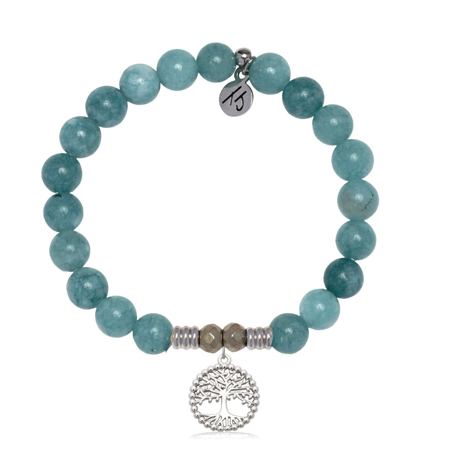 Mountain Jade Gemstone Bracelet with Family Tree Sterling Silver Charm