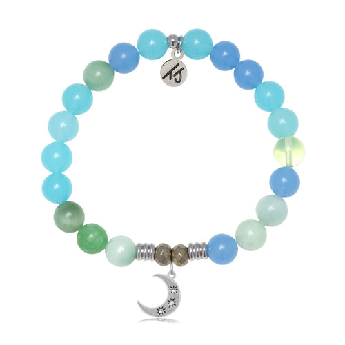Multi Blue Jade Gemstone Bracelet with Friendship Stars Sterling Silver Charm