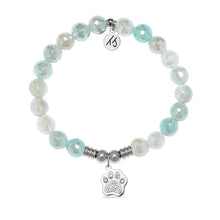 Load image into Gallery viewer, Paws CZ Charm with Aqua Agate Gemstone Bracelet

