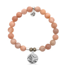 Load image into Gallery viewer, Peach Moonstone Stone Bracelet with Cactus Sterling Silver Charm
