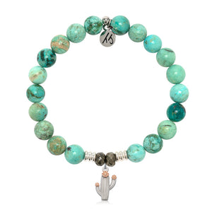 Peruvian Turquoise Stone Bracelet with Cactus Cutout Sterling Silver Charm