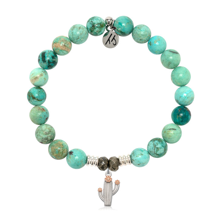 Peruvian Turquoise Stone Bracelet with Cactus Cutout Sterling Silver Charm
