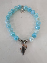 Load image into Gallery viewer, Aqua Agate Gemstone Bracelet with Cactus Cutout Sterling Silver Charm
