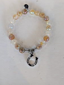 Sunset Quartz Gemstone Bracelet with Lucky Horseshoe CZ Sterling Silver Charm