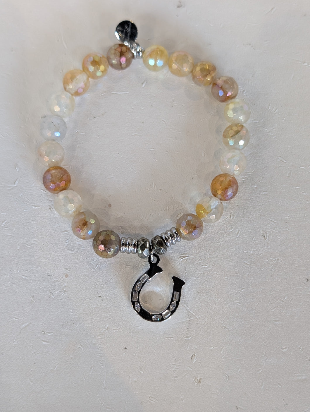 Sunset Quartz Gemstone Bracelet with Lucky Horseshoe CZ Sterling Silver Charm