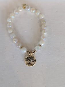Gold Collection - Moonstone Gemstone Bracelet with Family Tree Gold Charm