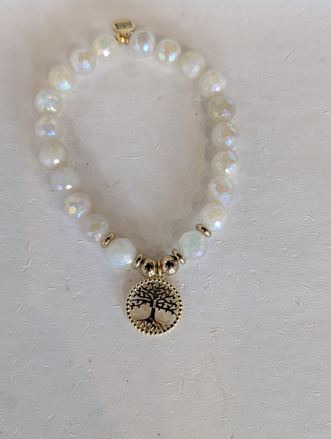Gold Collection - Moonstone Gemstone Bracelet with Family Tree Gold Charm