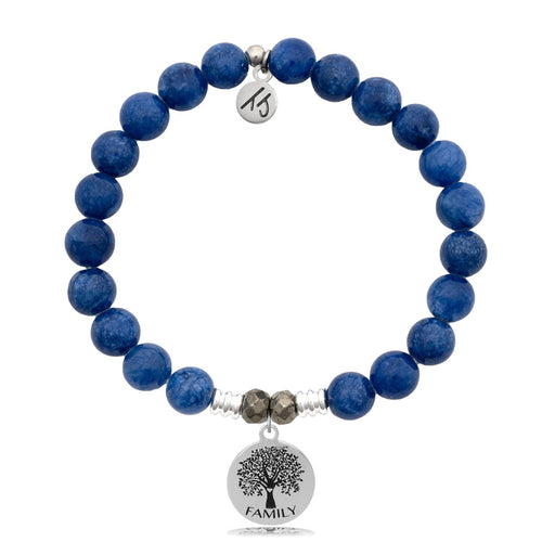 Royal Jade Stone Bracelet with Family Tree Sterling Silver Charm