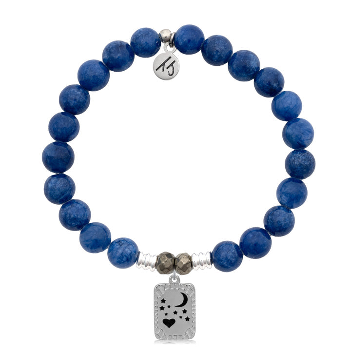 Royal Jade Stone Bracelet with Moon and Back Sterling Silver Charm