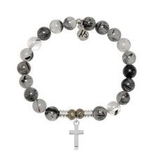 Load image into Gallery viewer, Rutilated Quartz Gemstone Bracelet with Cross Sterling Silver Charm
