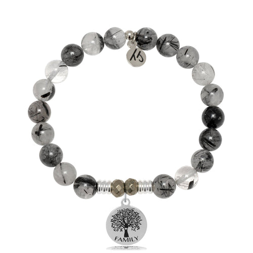 Rutilated Quartz Gemstone Bracelet with Family Tree Sterling Silver Charm