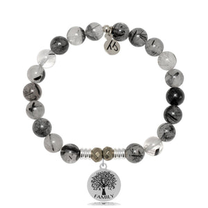 Rutilated Quartz Gemstone Bracelet with Family Tree Sterling Silver Charm