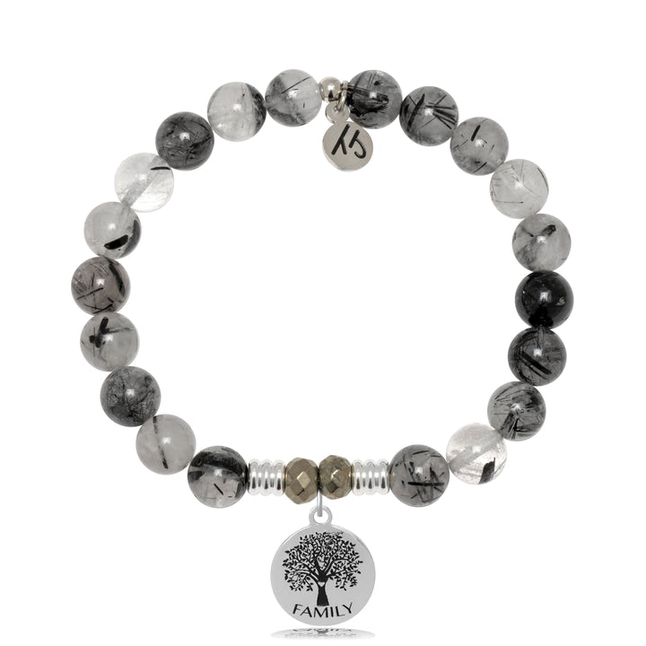 Rutilated Quartz Gemstone Bracelet with Family Tree Sterling Silver Charm