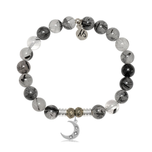 Rutilated Quartz Gemstone Bracelet with Friendship Stars Sterling Silver Charm
