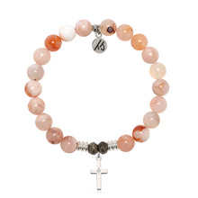 Load image into Gallery viewer, Sakura Agate Gemstone Bracelet with Cross CZ Sterling Silver Charm
