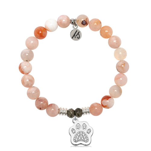 Sakura Agate Gemstone Bracelet with Paw CZ Sterling Silver Charm