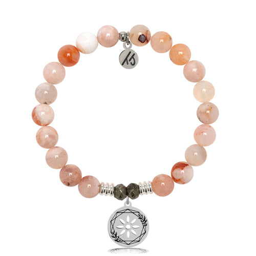 Sakura Agate Stone Bracelet with Thank You Sterling Silver Charm