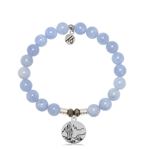 Sky Blue Jade Gemstone Bracelet with Cactus Sterling Silver Charm