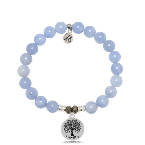 Sky Blue Jade Gemstone Bracelet with Family Tree Circle Sterling Silver Charm