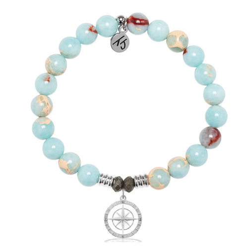 Snakeskin Jasper Gemstone Bracelet with Compass Rose Sterling Silver Charm